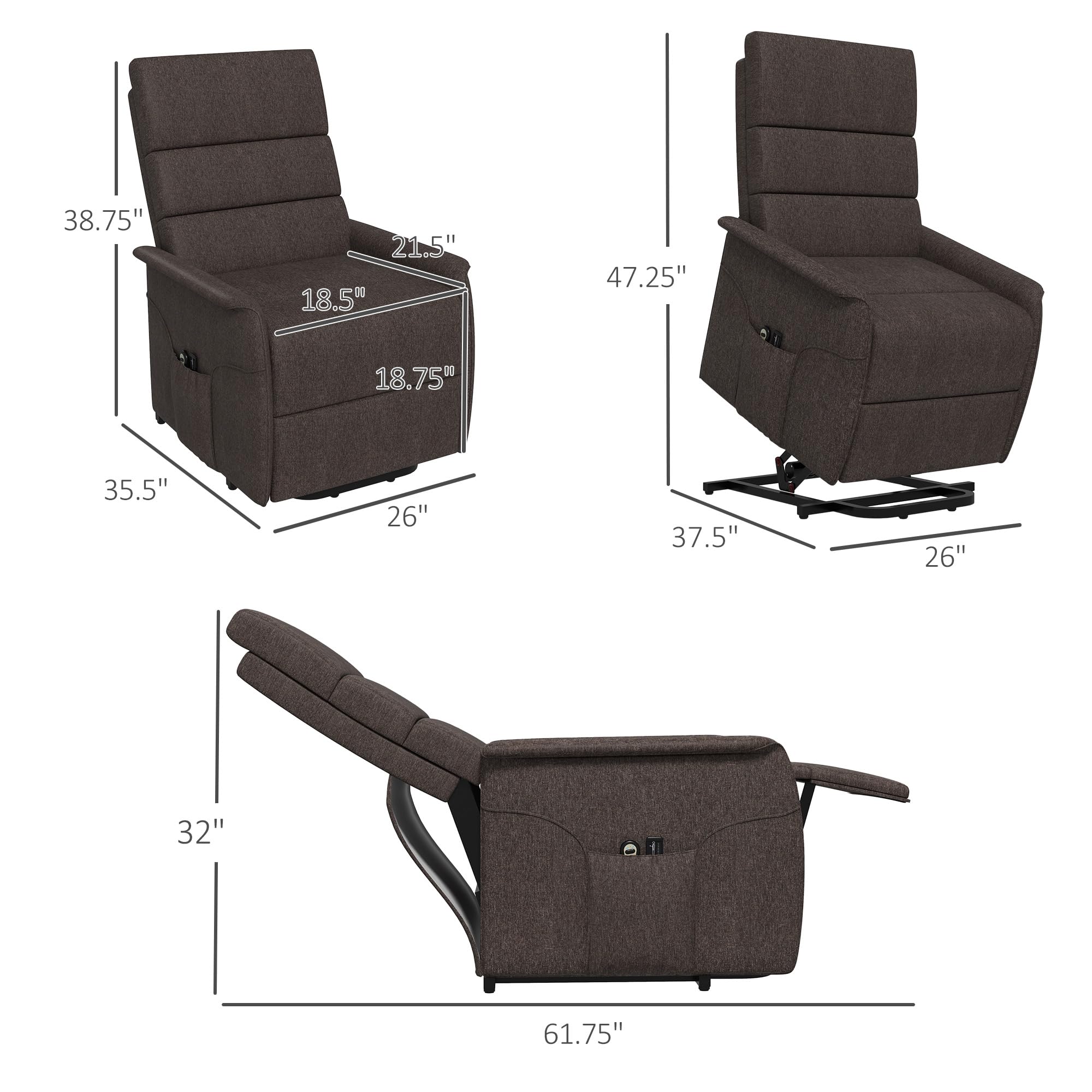 HOMCOM Power Lift Chair with Vibration Massage, Fabric Upholstered ...