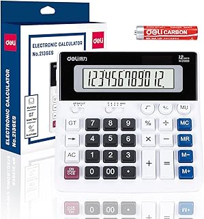 Calculator, deli Calculators Desktop with 12 Digit Extra Large LCD Display and Big Buttons, Solar and Battery Powered Larg...