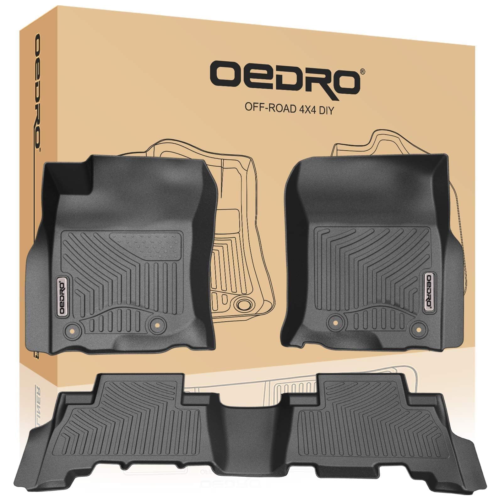 OEDRO Floor Mats Fit for Toyota 4Runner 2024-2013 / Lexus GX460 2014-2023, TPE All-Weather 4Runner Car Mats includes 1st and 2nd Row Full Set Liners, Black