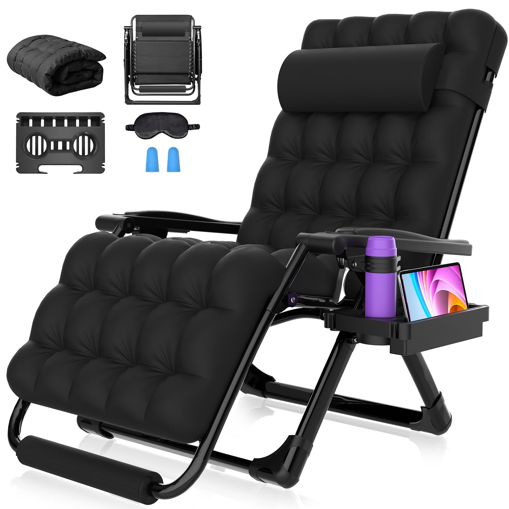 Suteck Oversized Zero Gravity Chair,33In XXL Outdoor Recliner Chair w/Removable Cushion&Headrest, Camping Lounge Chair w/Upgraded Lock&Footrest, Reclining Patio Chairs for Indoor Outdoor,500LBS