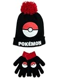 Pokemon Winter Hat and Gloves Set For Kids &vert; Accessories for Boys and Girls &vert; Kids Beanie Hat &vert; Red One Size