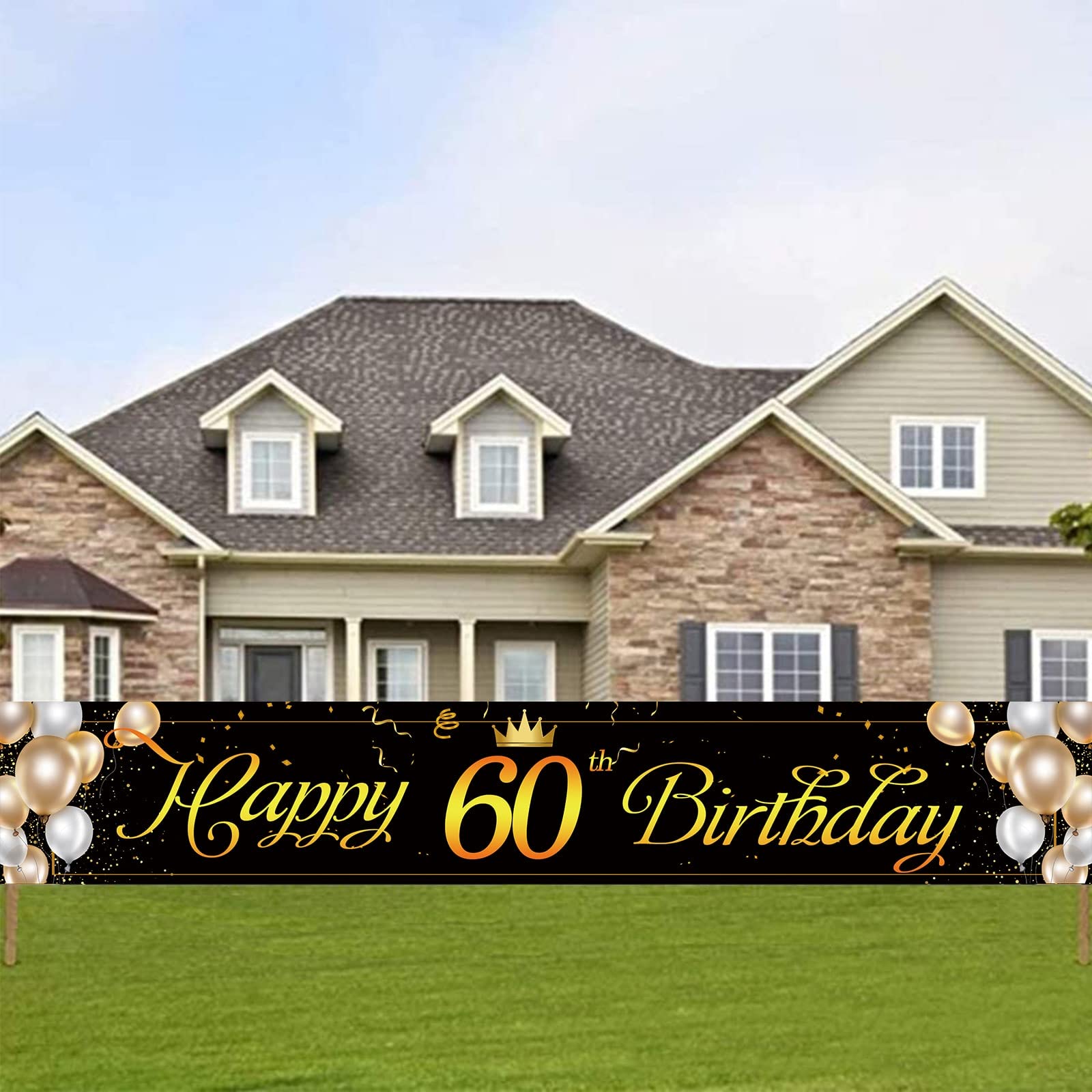 Buy Mocossmy Happy 60th Birthday Yard Banner,9.8x1.6 Ft Large Black ...