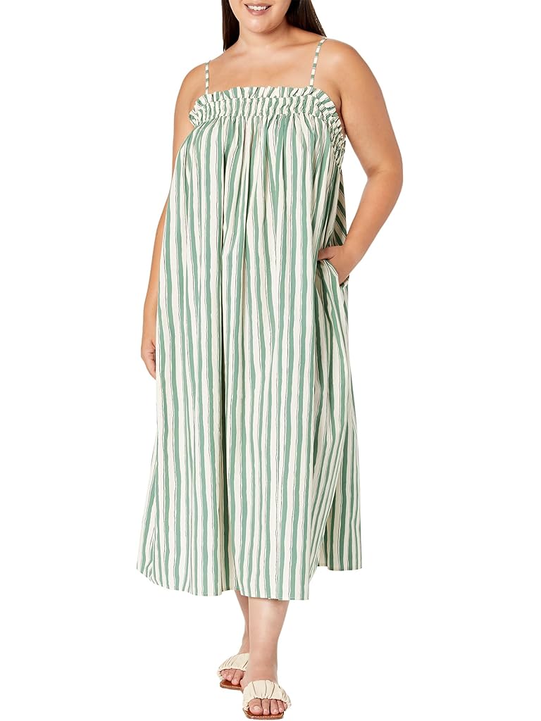 Madewell Plus Poplin Ruffle A-Line Midi Dress in Stripe