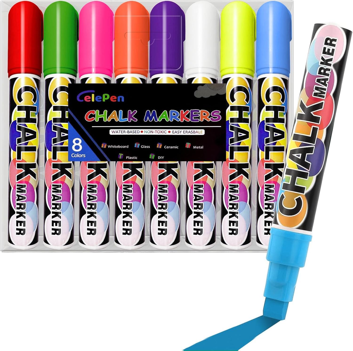 Window Chalk Markers for Cars Glass Washable, 8 Colors Jumbo Liquid Chalk Marker Pens with 10mm 3 in 1 Nib Wide Tip, Chalkboard Markers Car Window Paint Markers Pen for Auto, Mirror, Poster