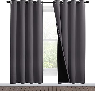 NICETOWN Grey Full Shade Curtain Panels, Pair of Energy Smart & Noise Blocking Out Blackout Drapes for Dining Room Window, Thermal Insulated Guest Room Lined Window Dressing(Gray, 55 x 78 inch)