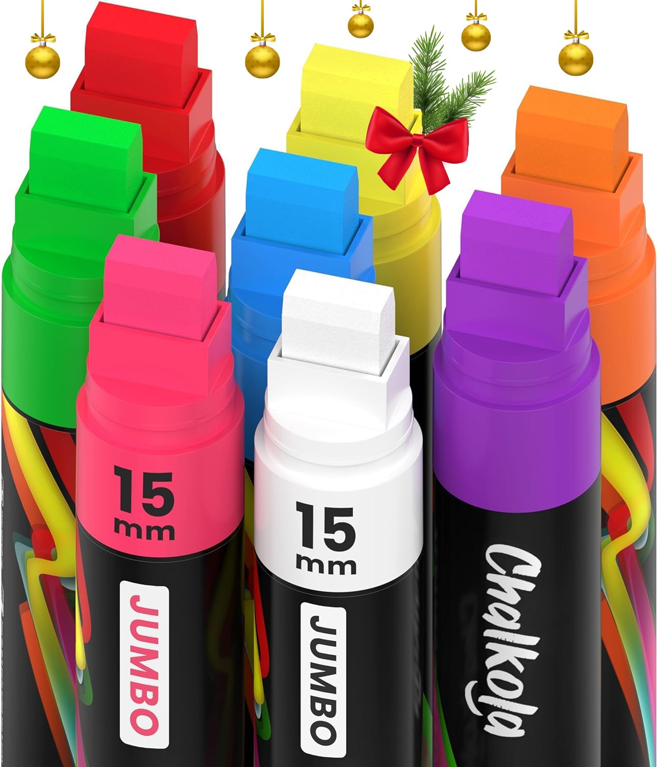 Window Pens - 15mm Jumbo - 3 in 1 Nib with 28g Ink - Pack of 8 neon Chalk Markers - Loved by Teachers, Kids, Artists, Businesses - Use on Chalkboard, Blackboard, Glass, Cars