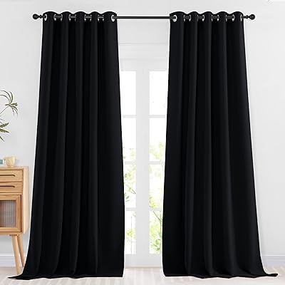 NICETOWN Black Out Curtains 102 inches Long - Grommet Thermal Insulated Solid Blackout Curtains & Drapes Privacy Sound Reducing for Bedroom/Living Room (W66 x L102, Black, 2 Panels)