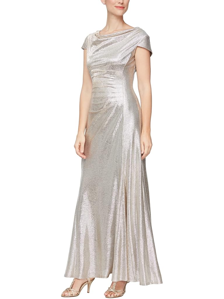 Alex Evenings Long A-Line Metallic Knit Gown