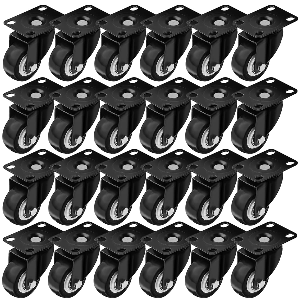 Online Best Service 24 Pack Swivel 2" Caster Wheels Rubber Base with Top Plate & Bearing Heavy Duty (24 Pack Without Brake)