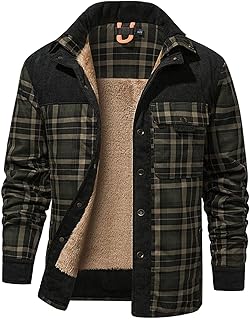 Men's Flannel Jacket Sherpa Plaid Warm Zip/button Shirts Men Fleece Lined Casual Long Sleeve Shirt Jackets with Pocket