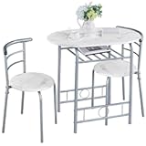 Yaheetech 3-Piece Dining Table Set&comma; Breakfast Bistro Table Set for 2&comma; Small Kitchen and Table Chairs Set of 2 with Metal Frame and Storage Rack for Small Space&sol;Apartment&sol;Dorm Room&comma; White