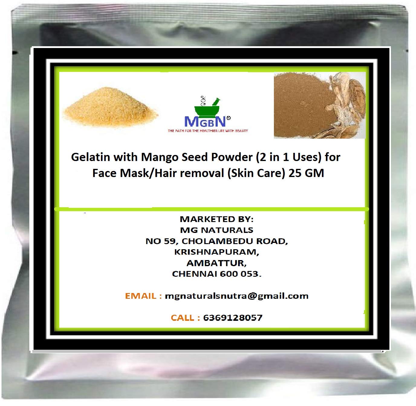 Gelatin with Mango Seed Powder (2 in 1 Uses) for Face Mask/Hair removal (Skin Care) 25 GM