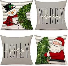 Gray Christmas Pillow Covers 18x18 Set of 4 Farmhouse Xmas Decorations Snowman Wreath Santa Claus Tree Merry Christmas Hol...