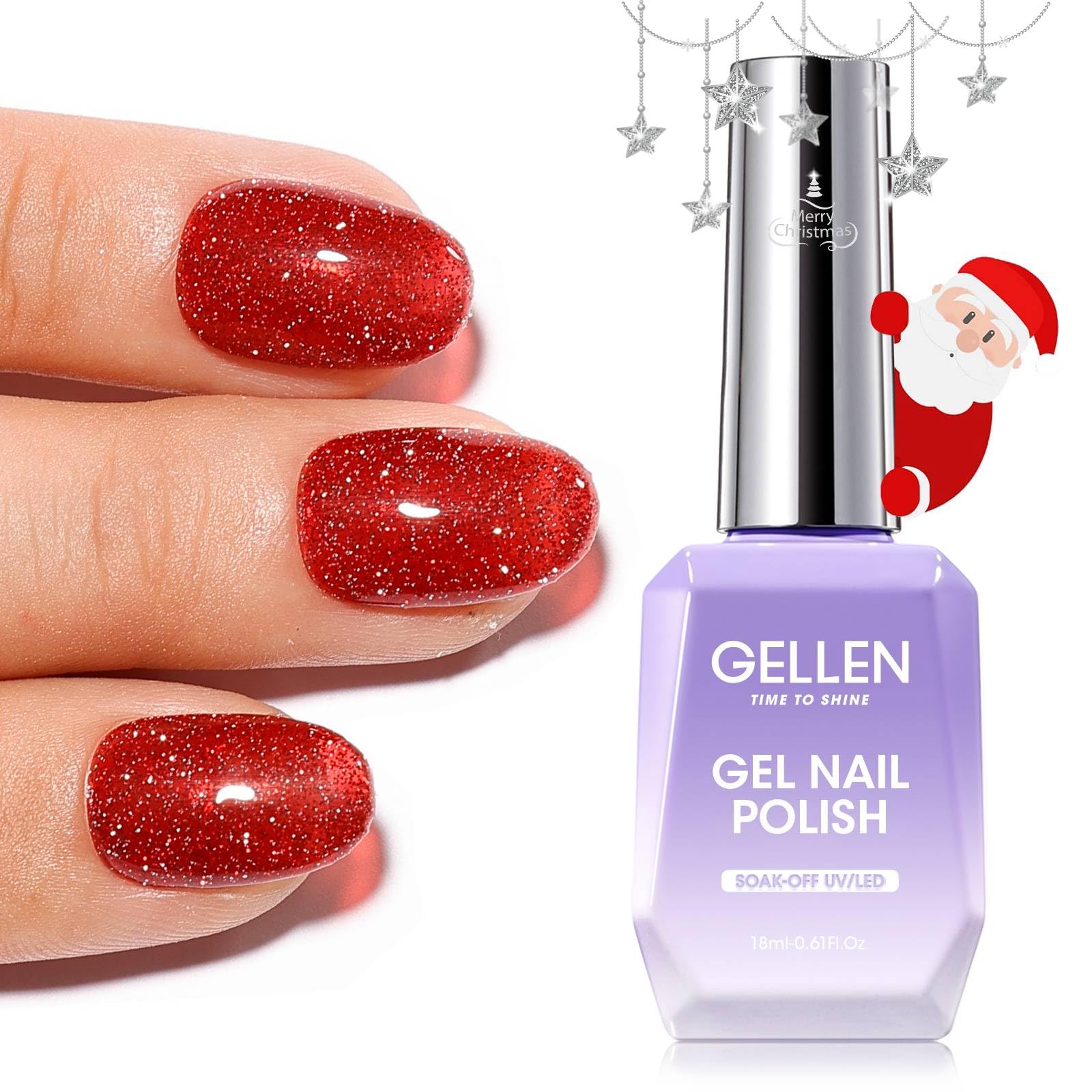 Gellen Gel Nail Polish - 18ml Red Glitter Jelly Gel Polish Soak Off UV Led Nail Polish Manicure Nail Art Salon Home Christmas,0.63 OZ