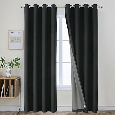 Joydeco Charcoal Grey Blackout Curtains 108 Inches Long, Extra Long Curtains for Living Room Bedroom, Total Room Darkening Curtains Linen Texture Drapes for Windows(52x108 inch, Charcoal Grey)