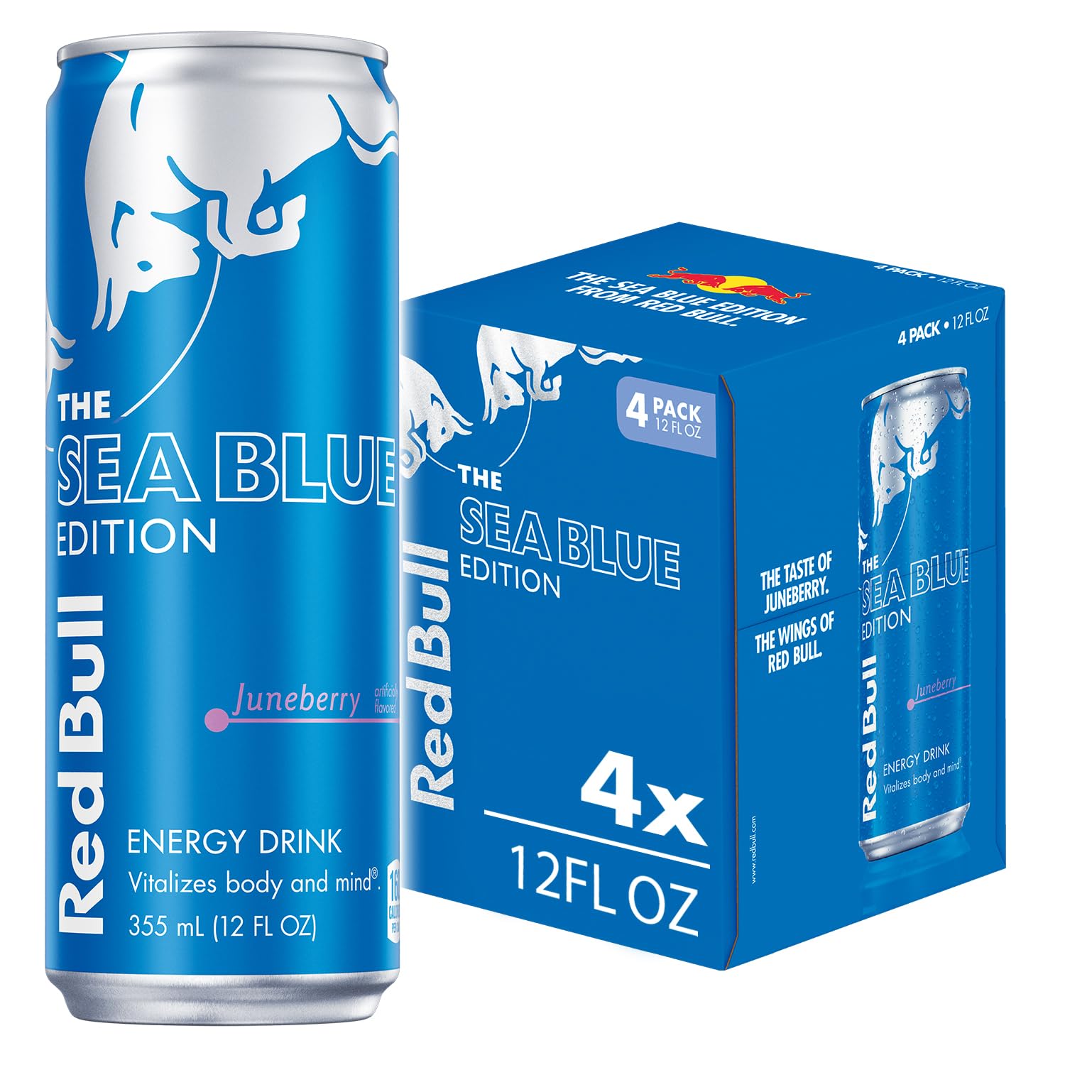 Red Bull Sea Blue Edition Energy Drink, Juneberry, with 114mg Caffeine plus Taurine & B Vitamins, 12 Fl Oz, Pack of 4 Cans