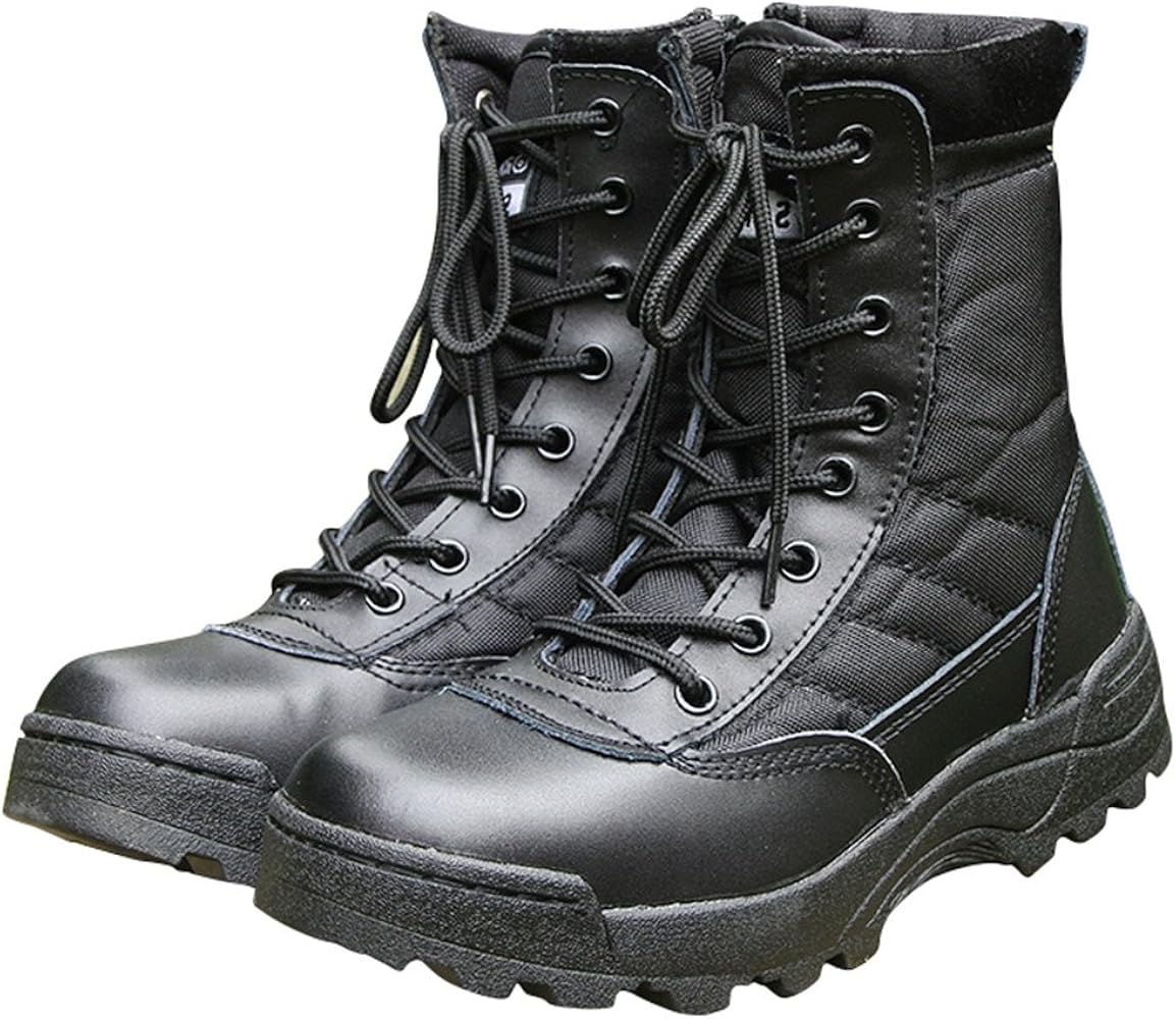 : Combat Boots Men Leather, Antiskid Lace up Army Shoes Traning  Use High-top Military Bootie 2 Colors Size  (6, Black) : Clothing,  Shoes & Jewelry