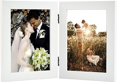 Golden State Art, 5x7 Double Picture Frame Vertical Hinged Photo Frame 2 Opening Folding Family Frames Collage, with Real Glass (5x7, White, 1-Pack)