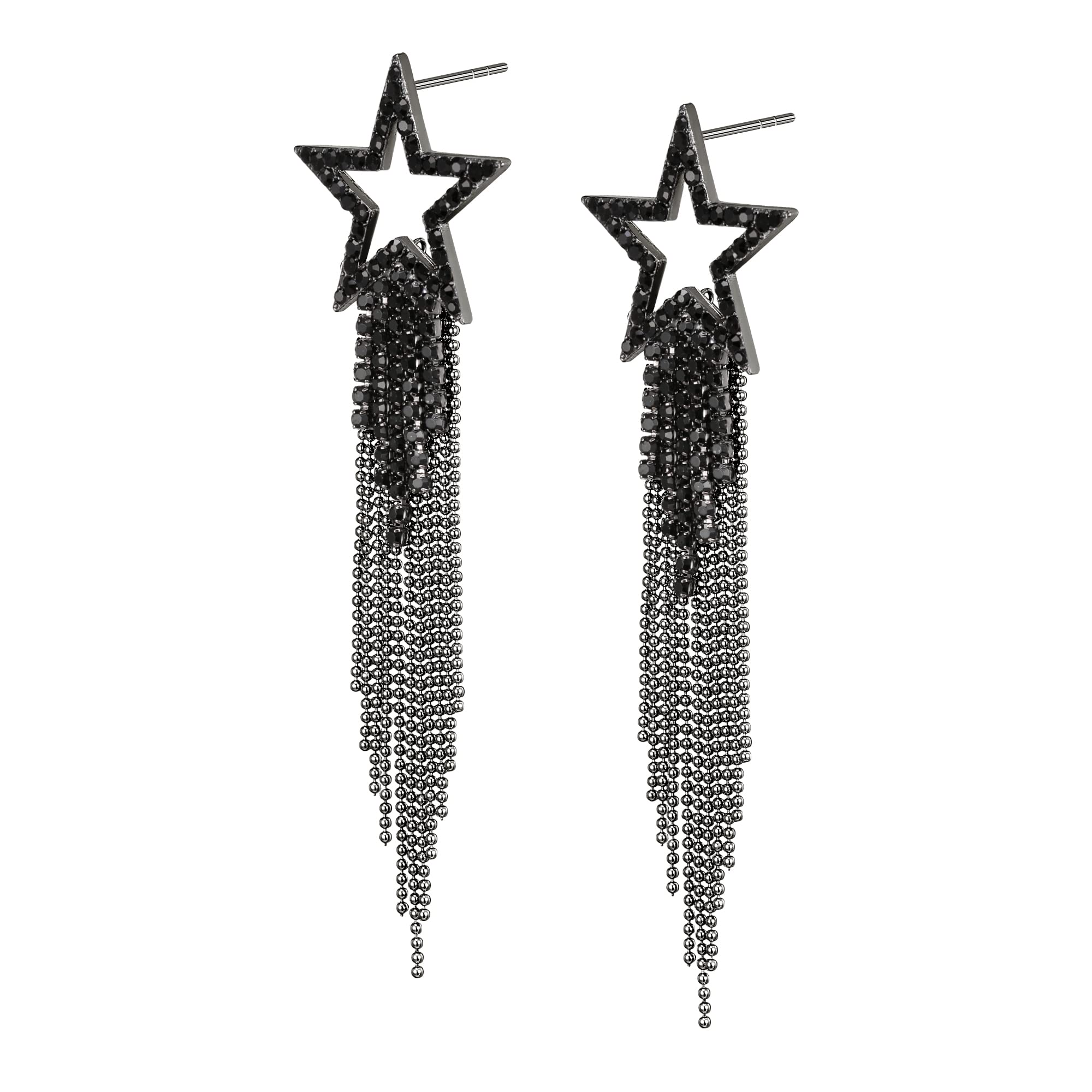 EVER FAITHStar Tassel Earrings for Women, Rhinestone Crystal Long Waterfall Beaded Fringe Chandelier Dangle Drop Statement Earrings Wedding Party Jewelry