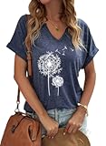 Women&apos;s Floral T-Shirts V-Neck Dandelion Sun Flower Graphic Casual Tee Boho Tops Cute Wildflowers Shirts