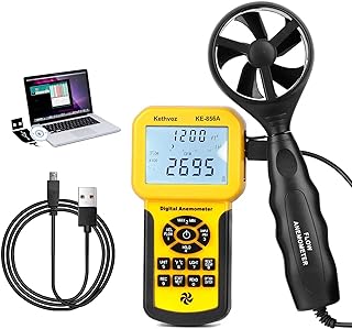 HVAC CFM Anemometer, Kethvoz Wind Speed Meter Commercial Air Flow Tester w/Data Storage PC USB Connectable Measure Windspe...