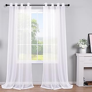 KOUFALL 120 Inch Curains Sheer 2 Panels Set Grommet Extra Long 10 FT Length Tall Curtains for Large Window,52 in Wide,White