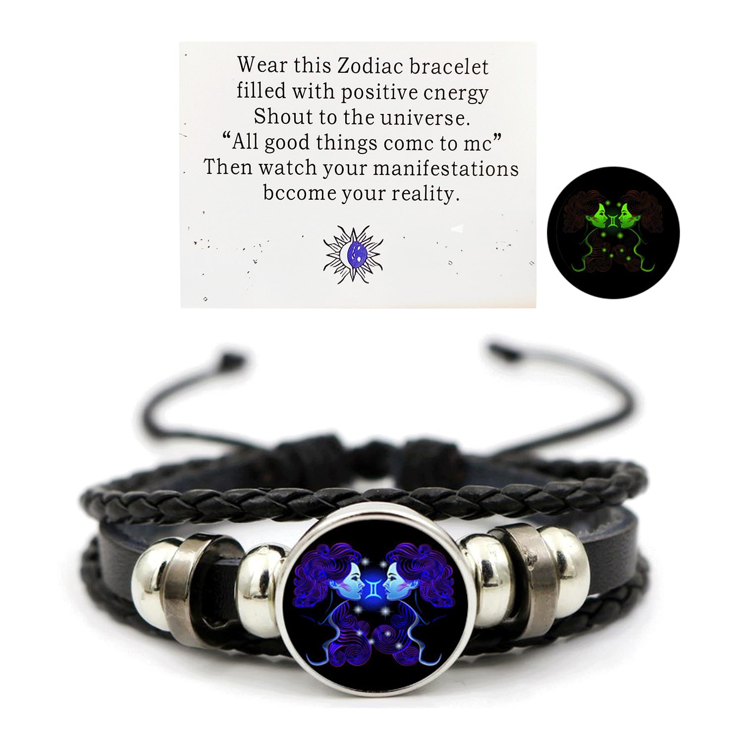 Zodiac Signs Spirit Bracelet Adjustable 12 Constellation Bracelet Multilayer Zodiac Black Leather Bracelets Zodiac Sign Wrap Bracelet Birthday Jewelry Gifts for Women Men