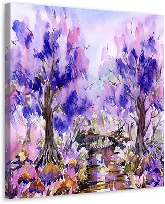 GADGETS WRAP Canvas Gallery Wrap Framed for Home Office Studio Living Room Decoration (10x10inch) - Purple Trees Painting