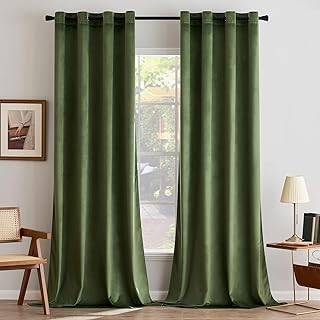 ANRODUO Olive Green Velvet Curtains 120 Inches Long Blackout Insulated Soundproof Curtain Panels for Living Room Privacy G...