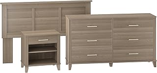 Bush Furniture Somerset Headboard, Dresser and Nightstand Bedroom Set in Ash Gray