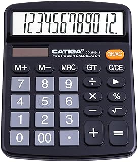 CATIGA 12 Digits Desktop Calculator with Large LCD Display and Sensitive Button, Dual Solar Power and Battery, Standard Fu...