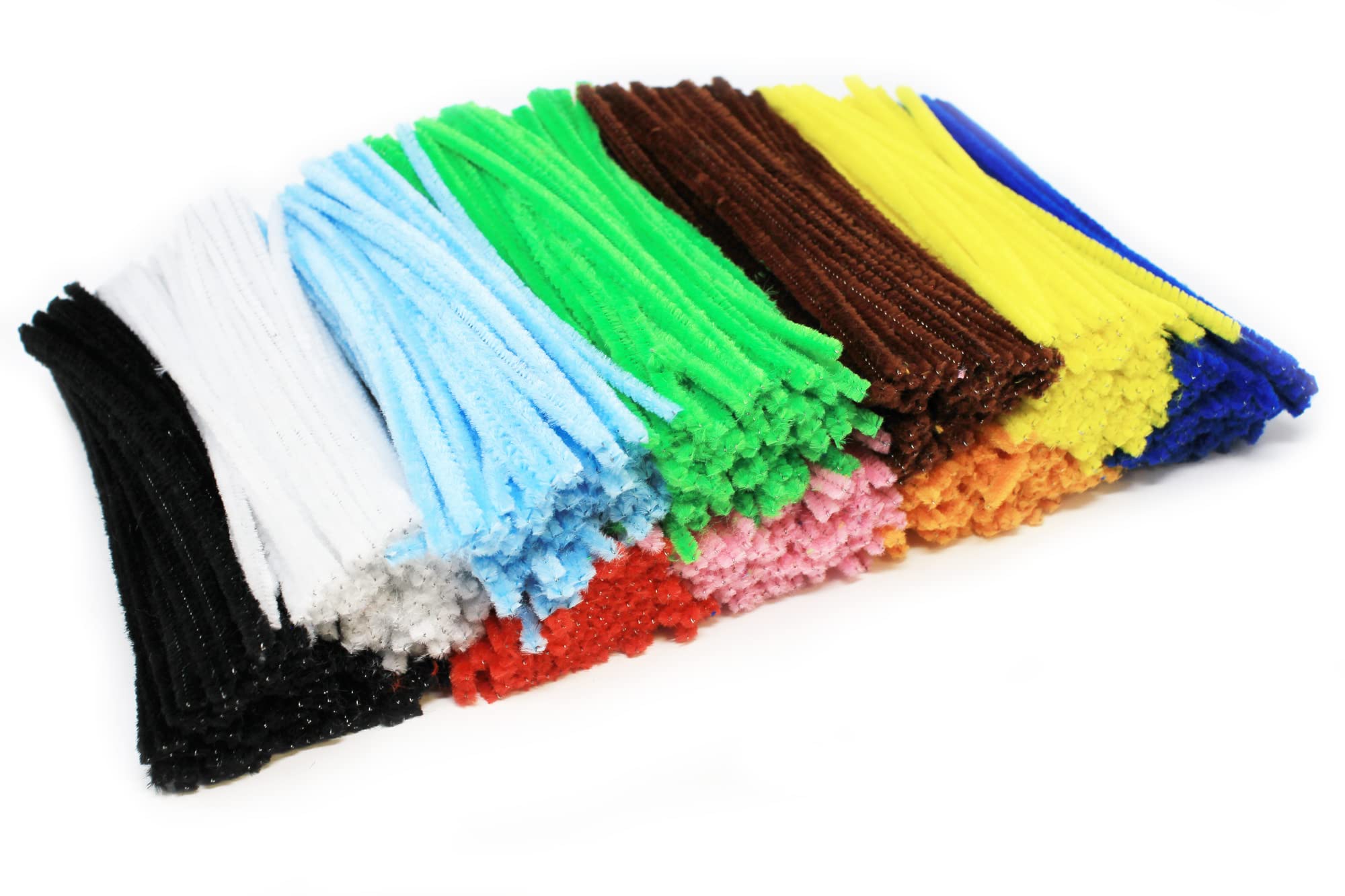 Bright Ideas Pipe Cleaners – Chenille Stems PK1000 Assorted 15cm x 5mm for Arts & Craft,10 Assorted Colours Black, White, Yellow, Green, Light Blue, Pink, Orange, Brown, Red, Dark Blue. BI0011.