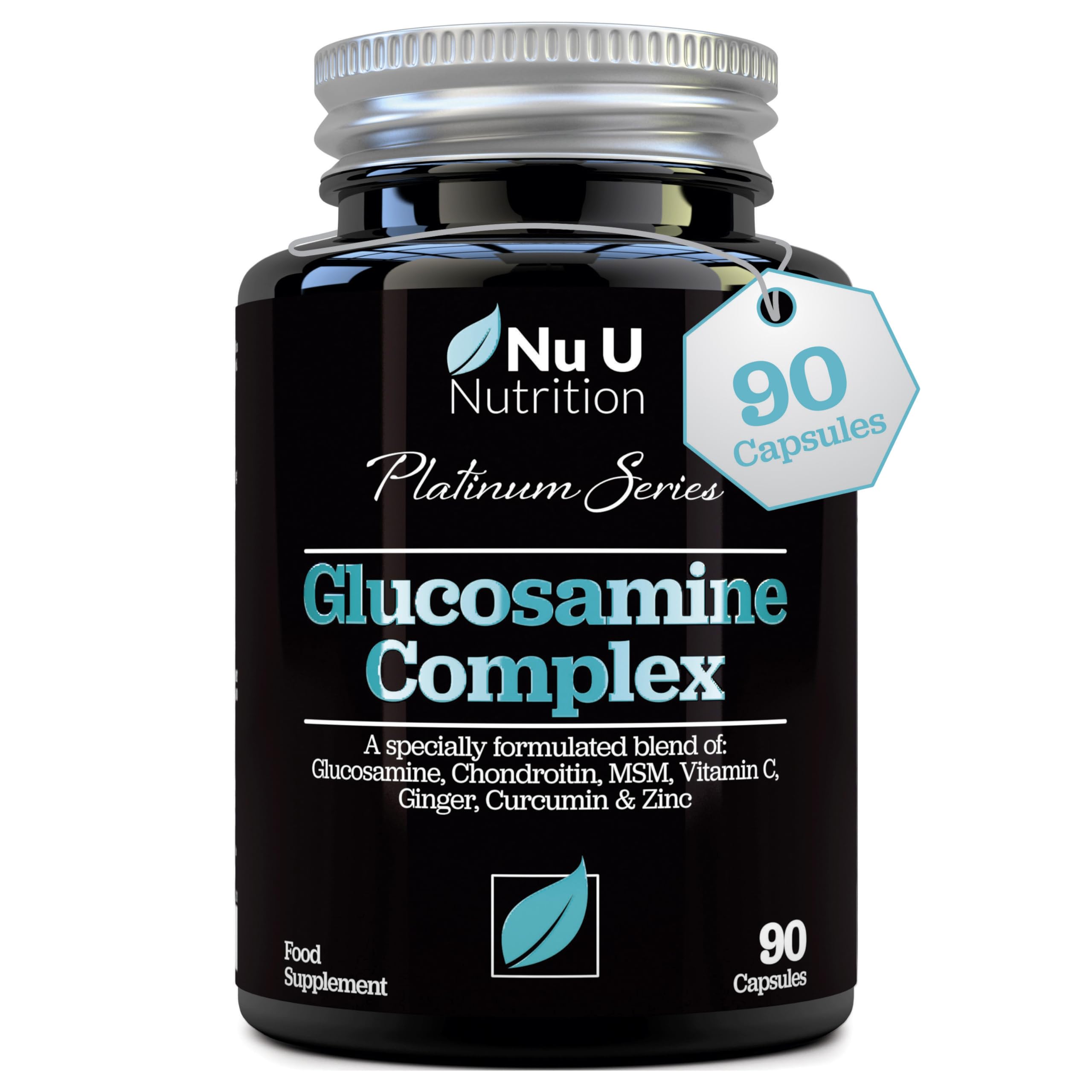 Glucosamine and Chondroitin High Strength Complex - 90 Glucosamine Sulphate Capsules - with Turmeric, MSM, Vitamin C, Zinc & Ginger - Joint Care Supplements for Men & Women - Nu U Nutrition