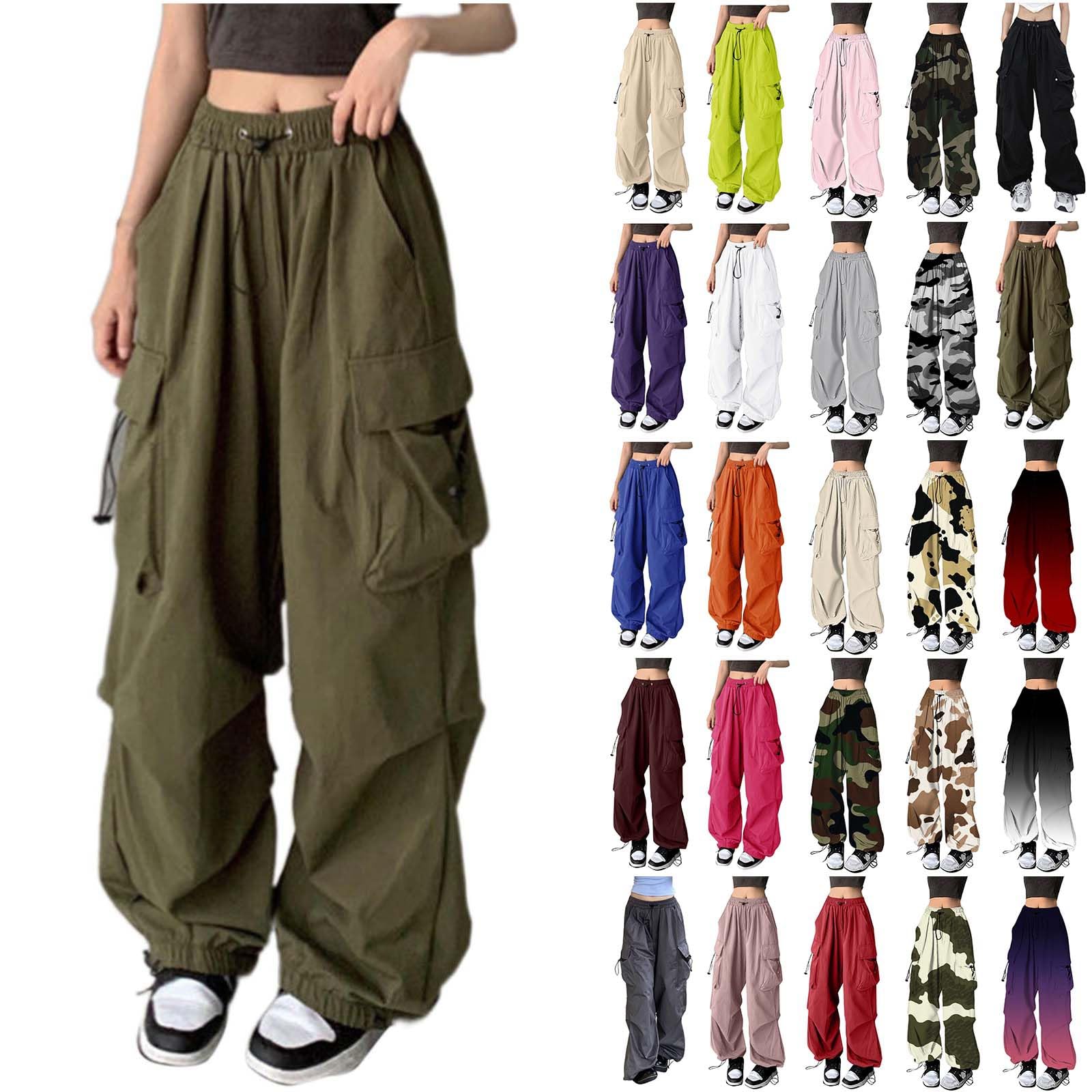 GenericParachute Pants for Women,Baggy Fit Cargo Pants with Pockets, 3X-Large, Green