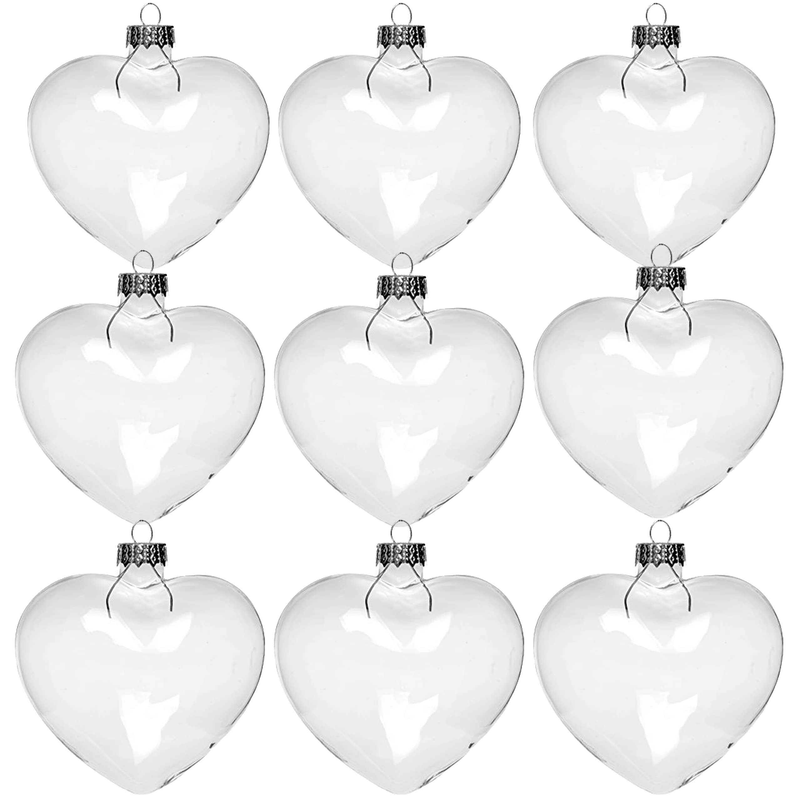 12 Pcs Fillable Glass Heart Ornaments for Crafts 60mm/2.36" for DIY Clear Christmas Ornaments for Handmade Gifts Christmas Tree Decoration