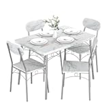 VECELO 5-Piece Kitchen Dining Table Set for 4&comma; Rectangular Dinette with Wooden Chairs for Small Space&comma; Apartment&comma; Breakfast Nook&comma; White