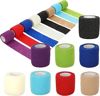 Aselected 8 Rolls of Self-Adhesive Bandage Wrapped in Color, Sports Elastic Breathable Condensed Bandage Wrapped in Roll B...