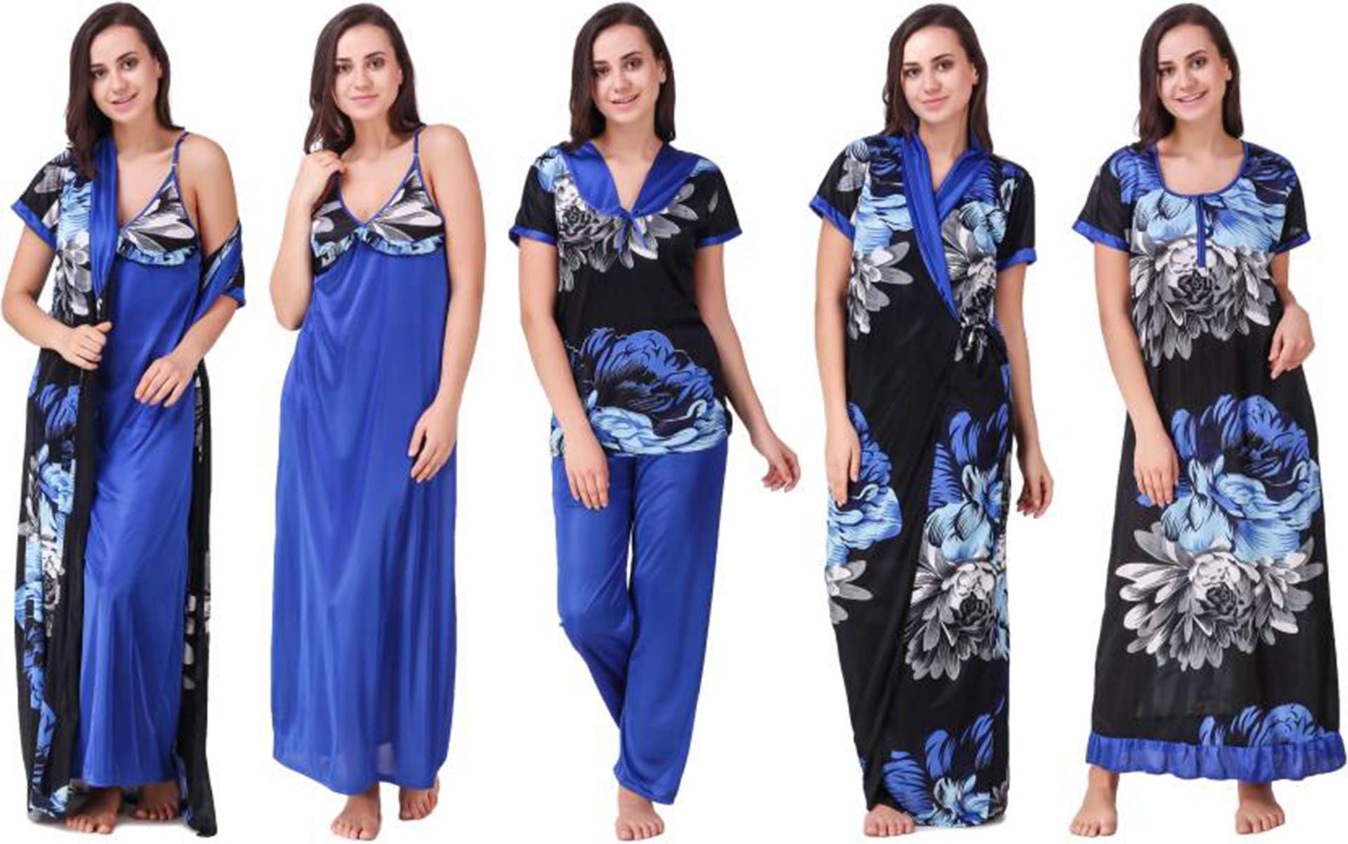 Biaba Collection Women's Satin Plain/Solid Nightwear Set Pack of 6