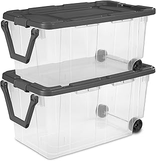 Sterilite 2-Pack Stackable Storage Bins w/ Latching Lids & Wheels, 160 Qt., Gray Lid