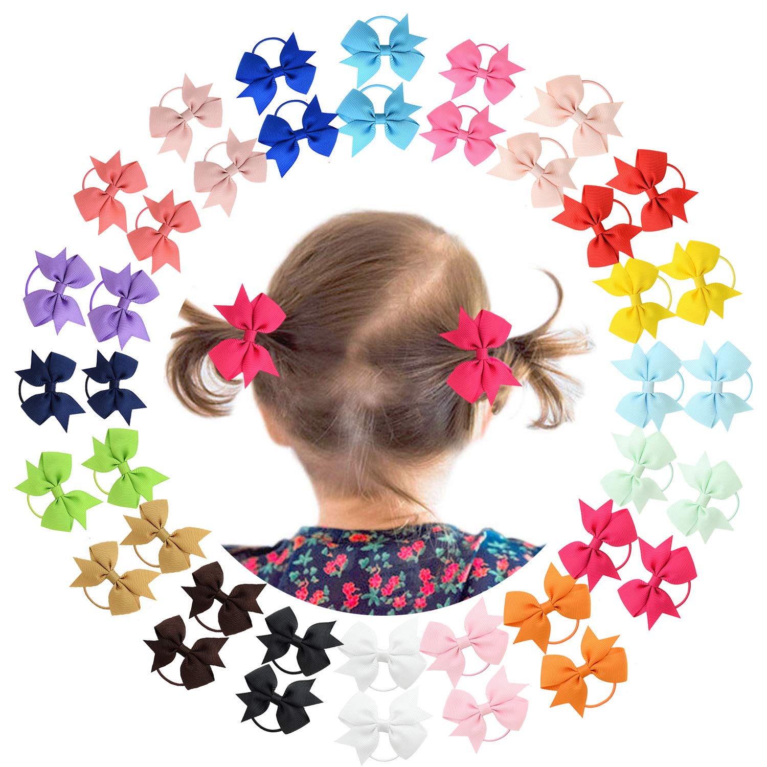 EVBEA40Piece Baby Hair Ties Elastic Bows Ponytail Hair Barrettes Ribbon Hair bands For Babies Girls Toddlers