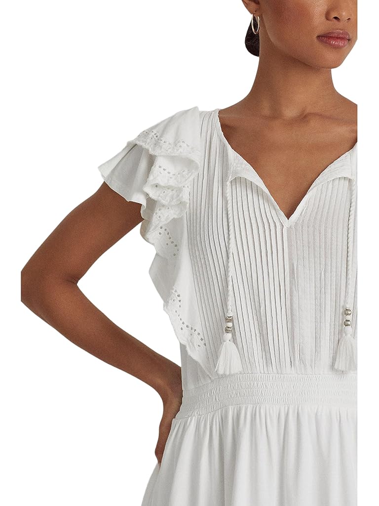 Lauren Ralph Lauren Petite Eyelet-Embroidered Jersey Tie Neck Dress