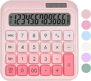 HUTUDD Mechanical Switch Calculator, Desktop Calculator, Pink Calculator Big Buttons, 12-Digits Large LCD Display, Solar &...