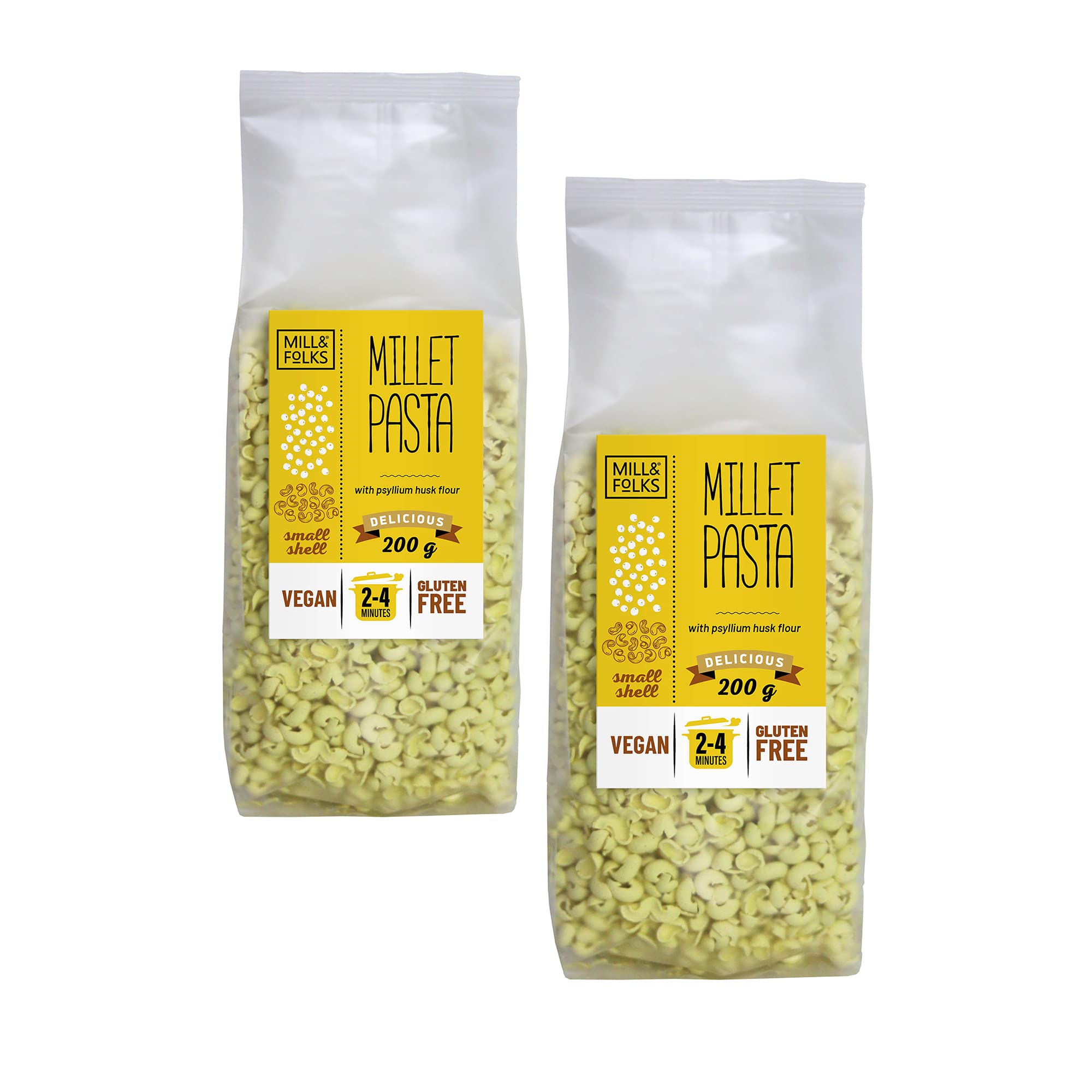 Mill & Folks Millet Pasta Small Shells 2x200g | Vegan & Gluten-Free