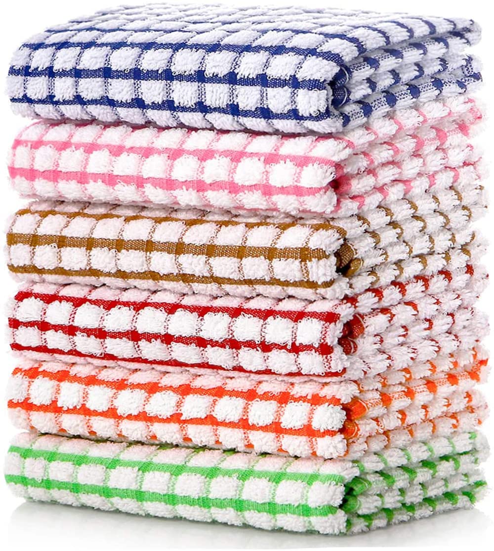 KASTWAVEKitchen Dish Towels, 16 Inch x 25 Inch Bulk Cotton Kitchen Towels, 6 Pack Dish Cloths for Dish Rags for Drying Dishes Clothes and Dish Towels