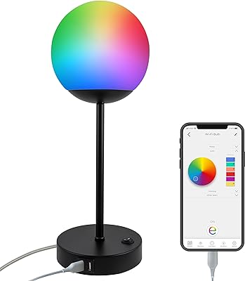 Enbrighten Vibe Bedside Decor Lamp Tabletop Smart Dimmable Color Changing Music-Sync 2-Port USB-charging Station 2.4A Dorm Bedroom Home Office Living Room, Works with Alexa, Google Home 70331 Black