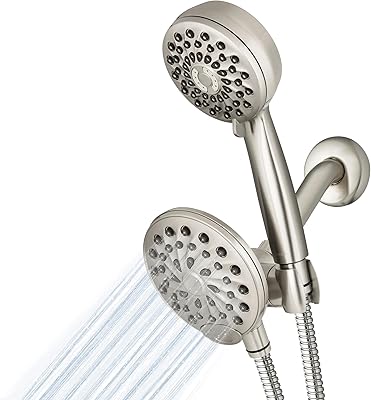 Waterpik One-Touch Dual 2-in-1 Shower System With Rain Shower Head and 7-Mode Hand Held Shower Head, Brushed Nickel XPB-139E-769ME