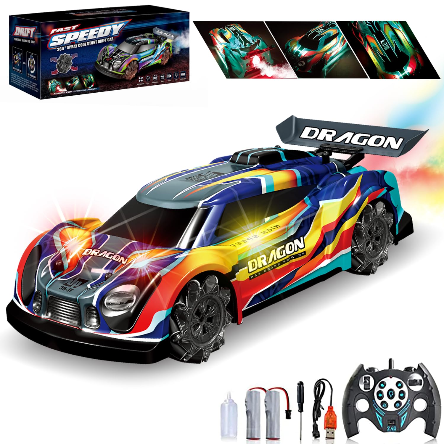 RC Drift Car, 1:14 Remote Control Car, 4WD Drift RC Cars for Kids, 2.4Ghz High Speed RC Vehicle with LED Lights Music, Hobby Sport Racing Toy Cars Gifts for Boys Girls