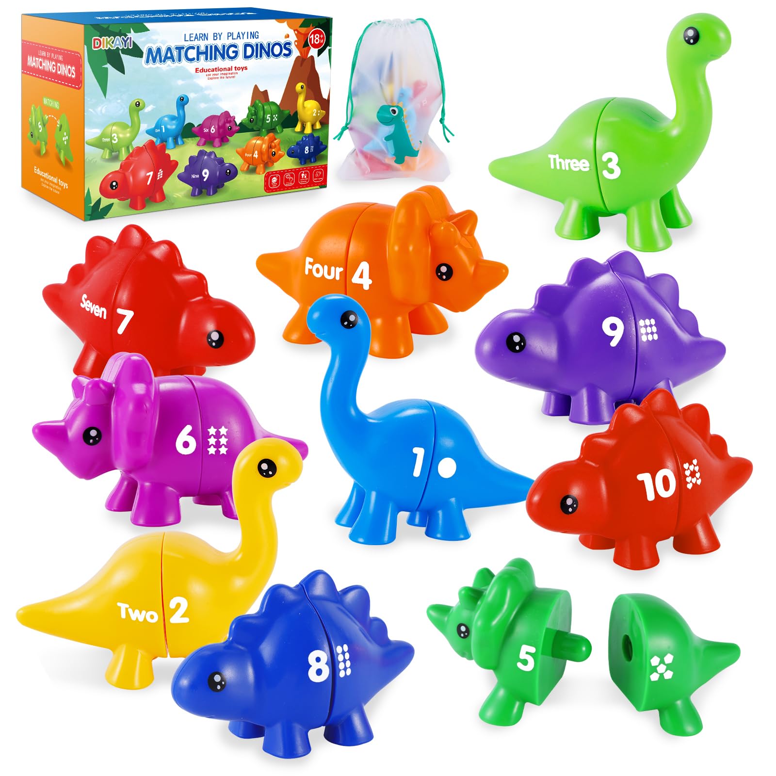 Matching Numbers Fine Motor Toy - Double-Sided Preschool Dinosaur Counting Learning Toy for Number Recognition Improvement, Montessori Educational Toys for Toddlers 18 Months and Up, Boys and Girls…