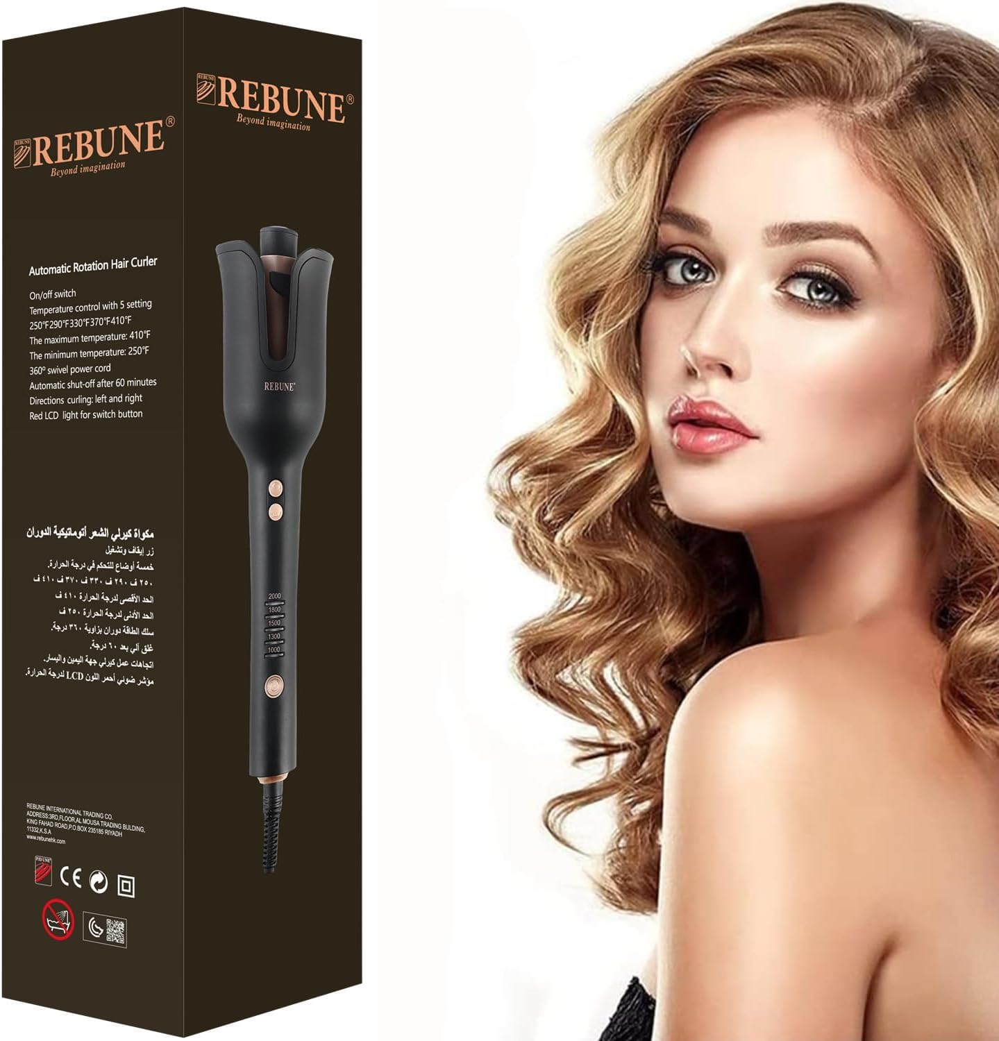 REBUNE REBUNE RE2082 Auto Hair Curler Automatic Spiral Electric Anti-scalding Ceramic Barrel High Performance Hair Curler with 5 LCD Temperature Display (Black)