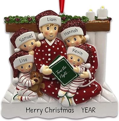 Personalized Family Christmas Ornaments - Custom Ornaments Family of 5 Christmas Ornament 2024 Customized Family Matching Pajamas Reading Christmas Ornament Reading Family Ornaments for Christmas Tree